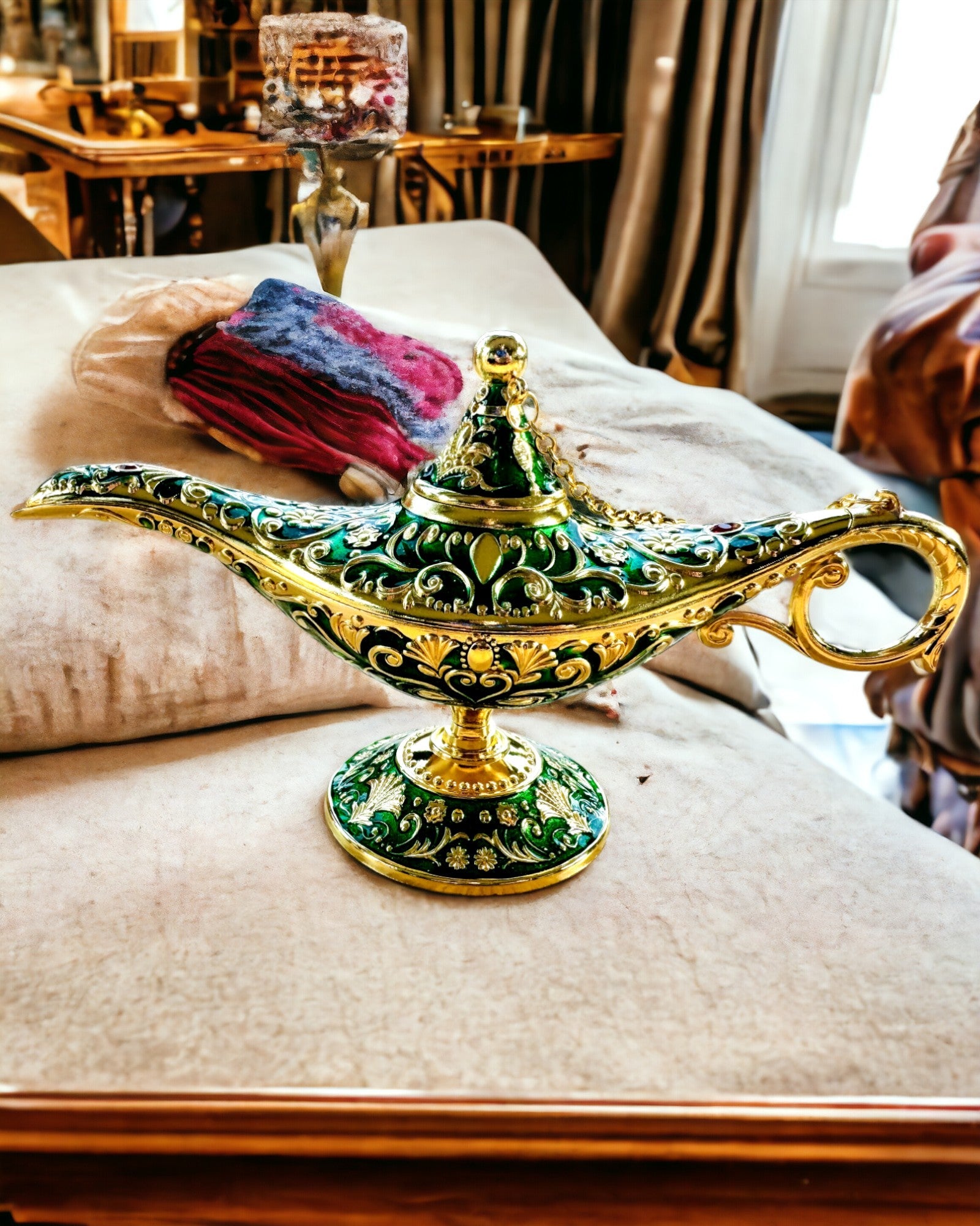 Aladdin Varázslámpája Gravírozási Lehetőséggel - Sötétzöld Változat, arannyal átszőve