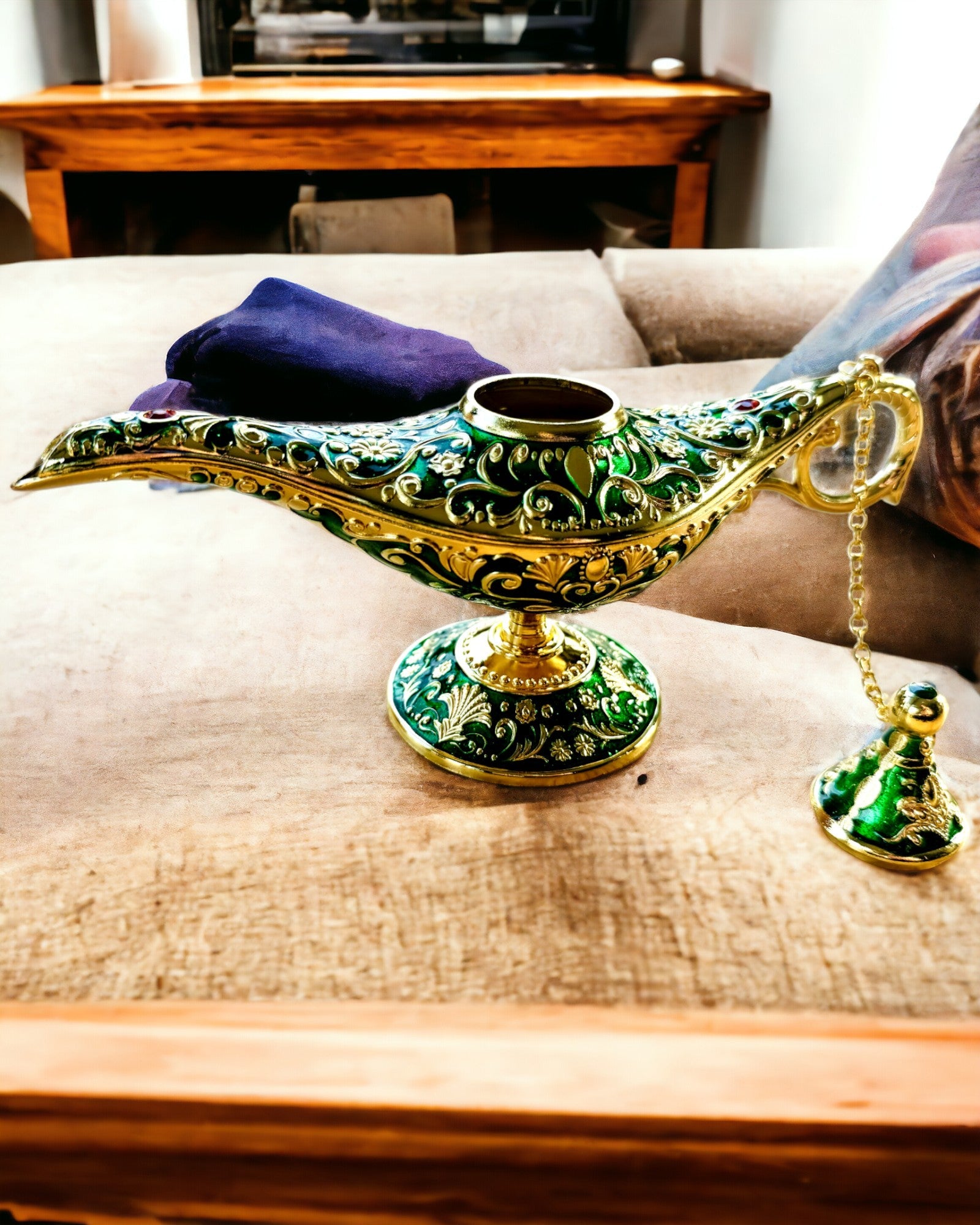 Aladdin Varázslámpája Gravírozási Lehetőséggel - Sötétzöld Változat, arannyal átszőve