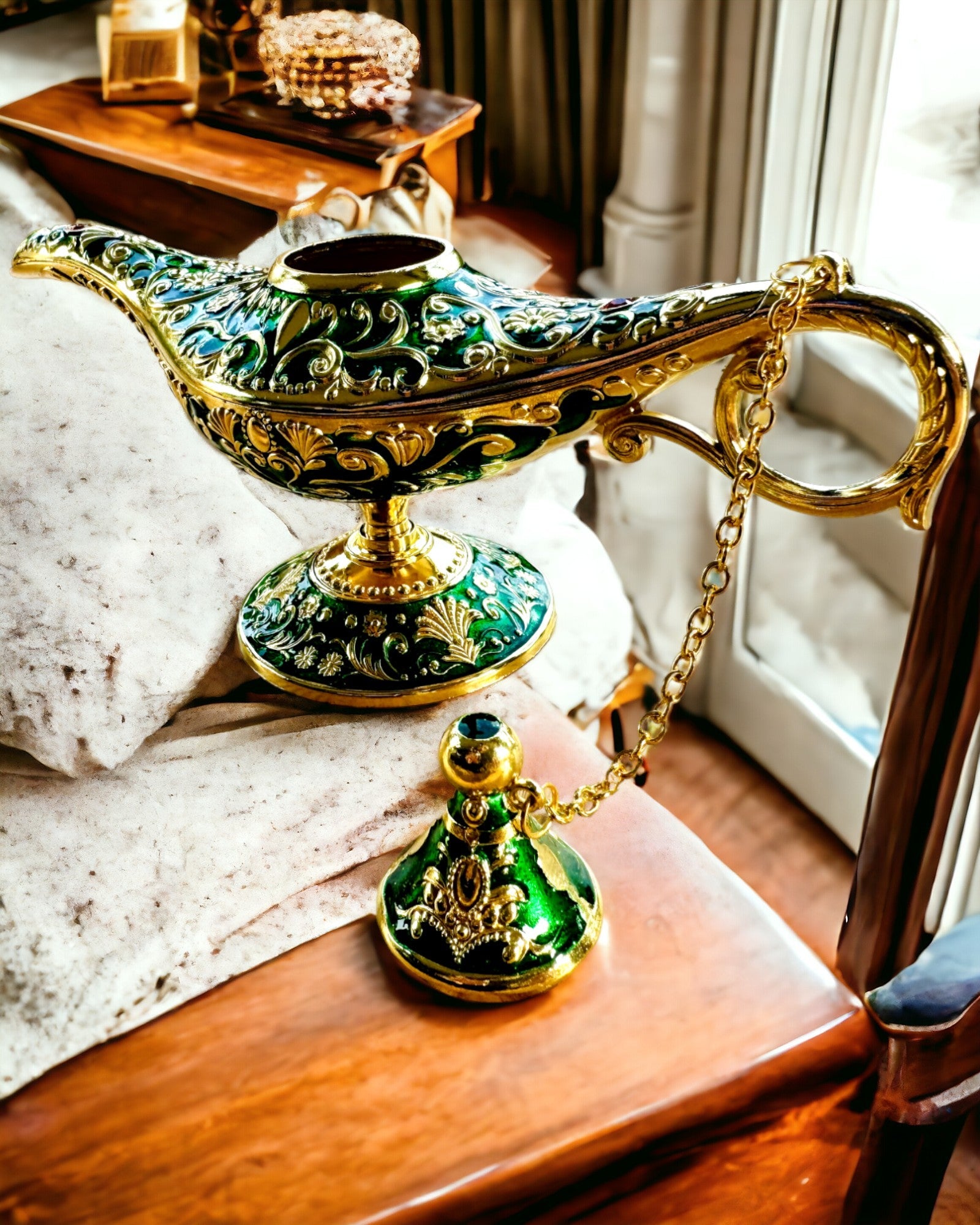 Aladdin Varázslámpája Gravírozási Lehetőséggel - Sötétzöld Változat, arannyal átszőve