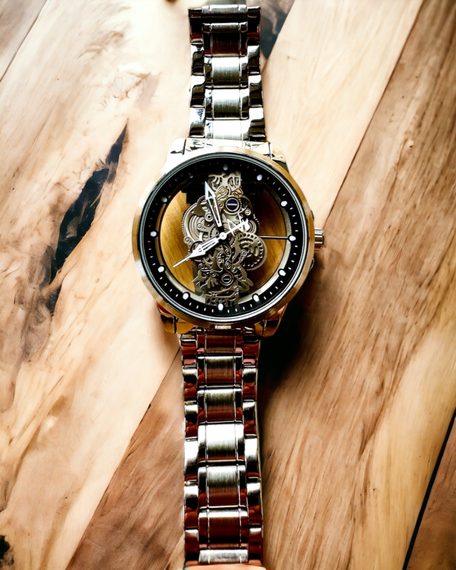 Elegáns férfi karóra KIMSDUN Prestige Átlátszó Mechanizmus és Sportos Elegancia, személyre szabható gravírozással