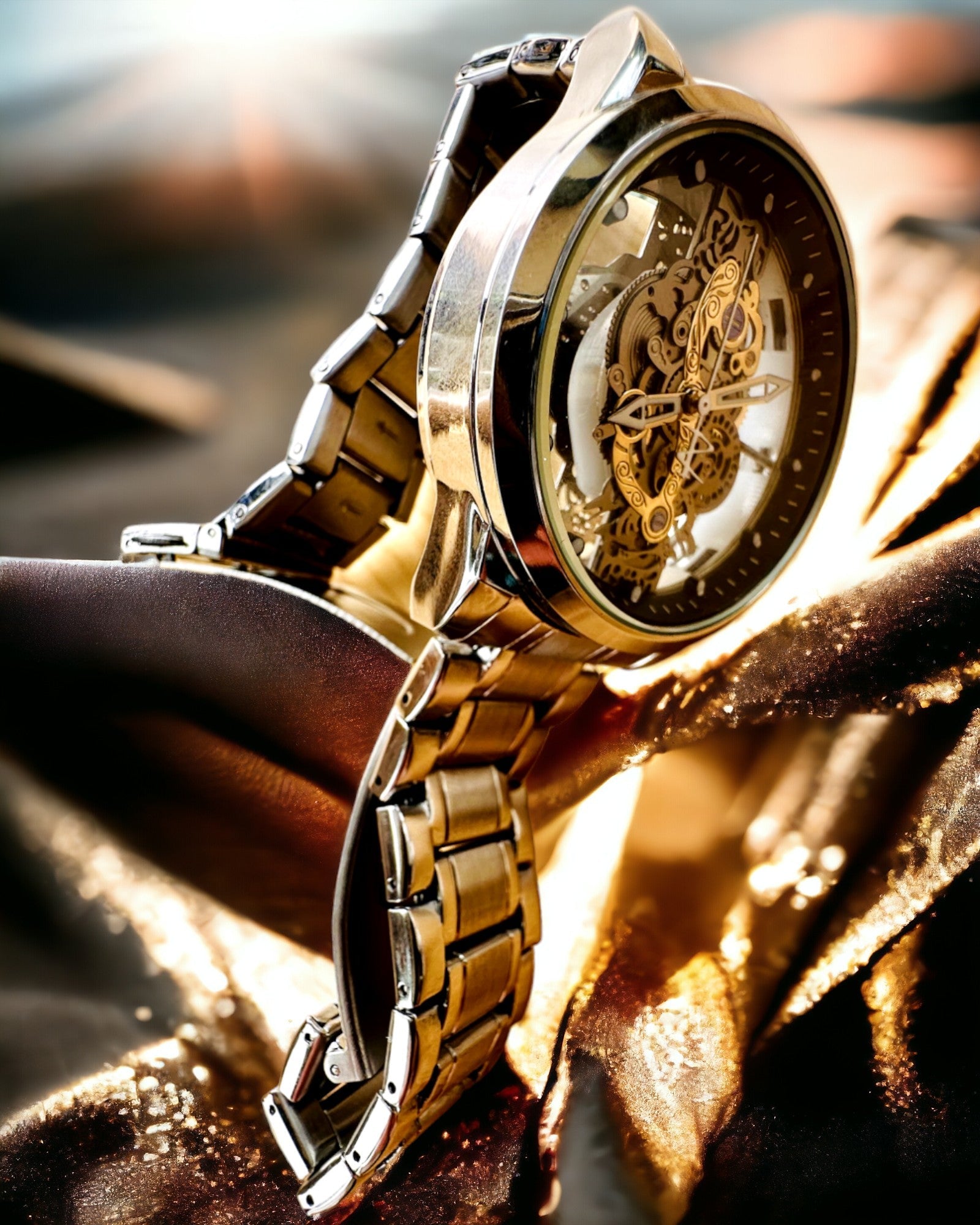 Elegáns férfi karóra KIMSDUN Prestige Átlátszó Mechanizmus és Sportos Elegancia, személyre szabható gravírozással