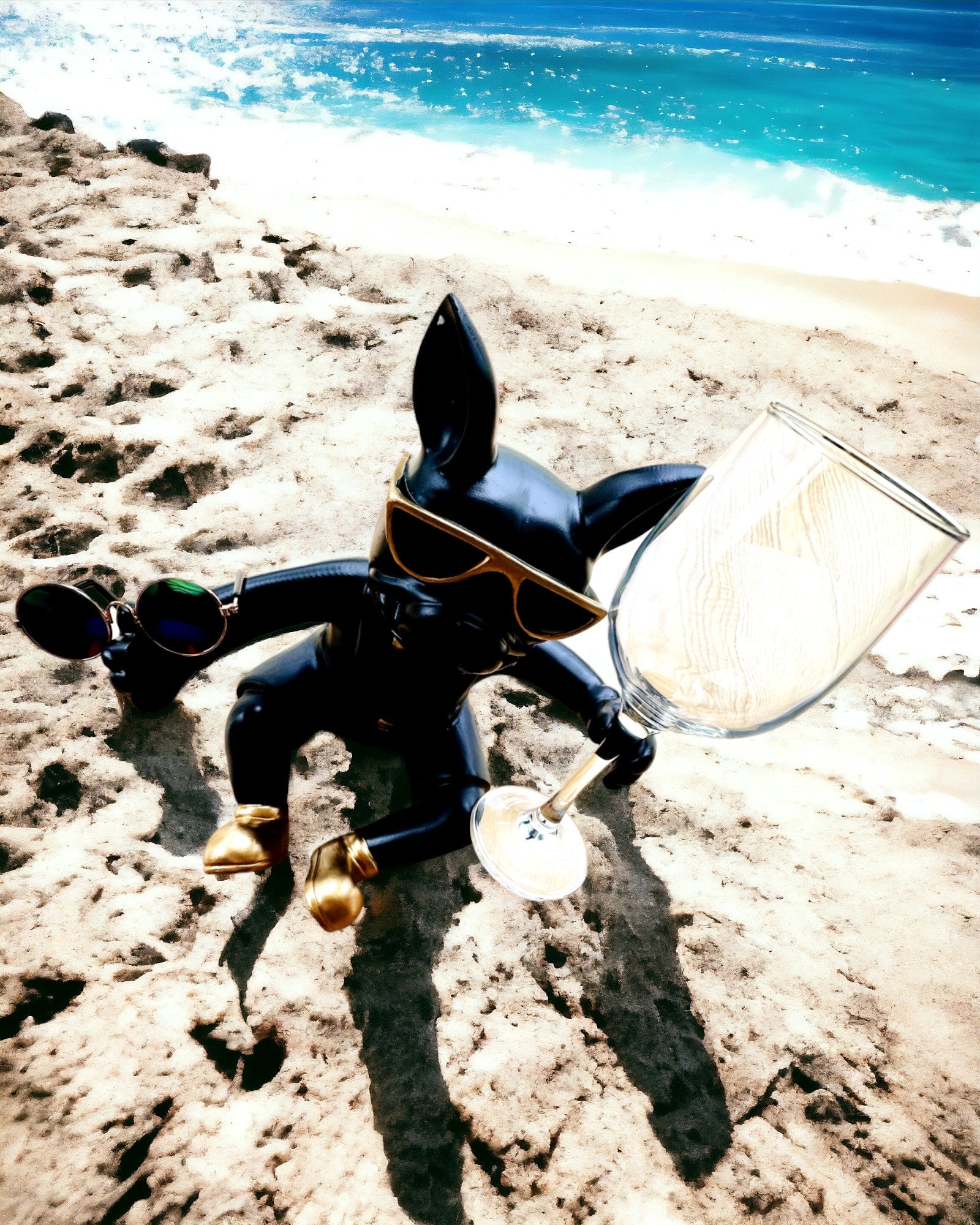 Exkluzív "Stílusos Bulldog" figura, fekete színben, bor- vagy pezsgőspohár tartó, személyre szabható gravírozással