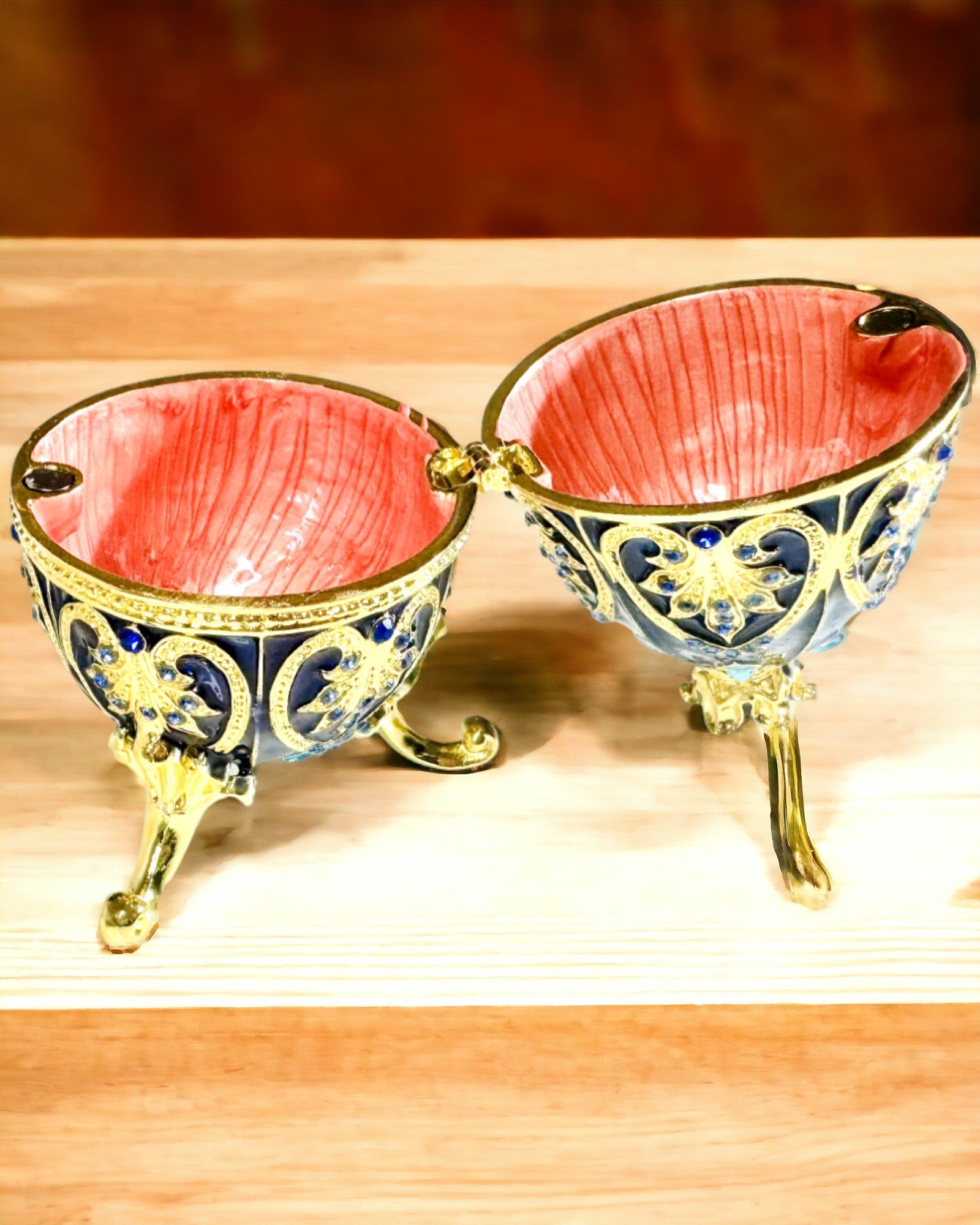 Exkluzív Fabergé Tojás - sötétkék színű – Dekoratív Zománc Ékszerdoboz