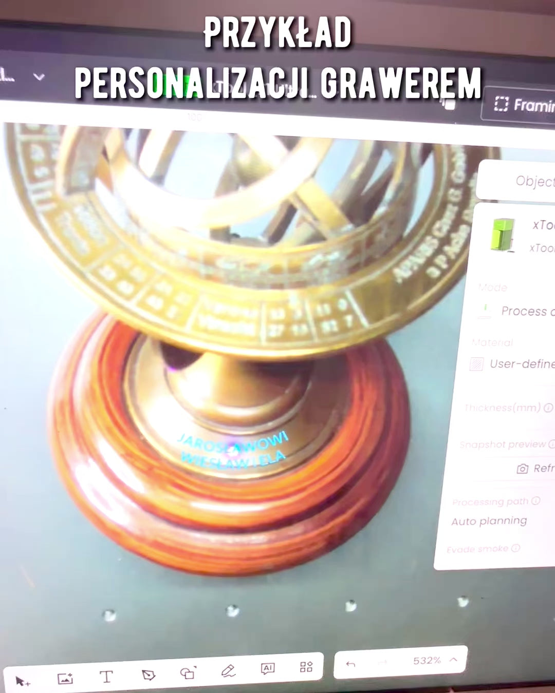 Mosiężna Armilla „AstroGlobe” 13 cm magasságú, Kézzel Készített Gravírozási Lehetőséggel, irodai dekoráció