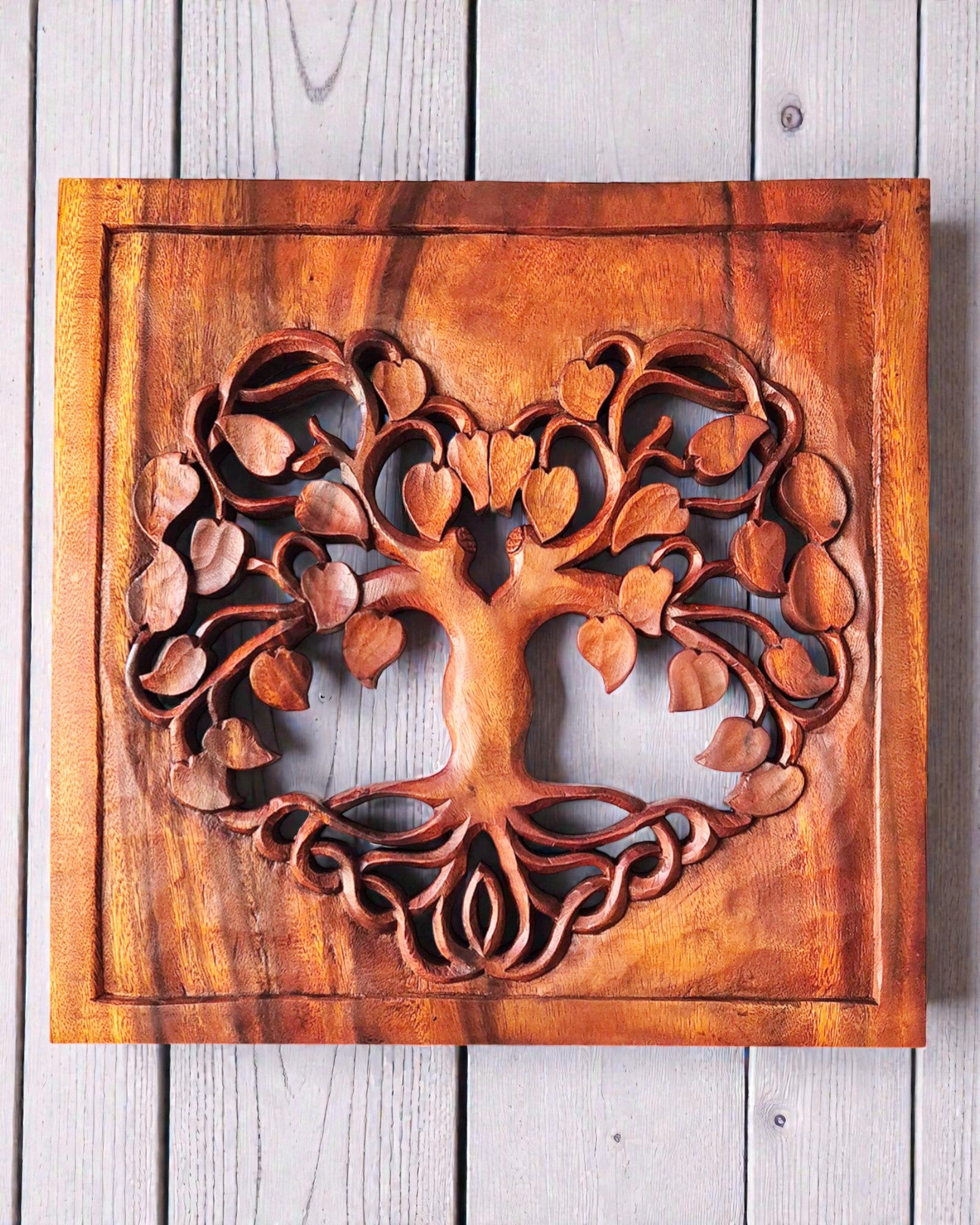 Négyzet alakú dekoratív fali panel – Élet fája szív 40x40 cm