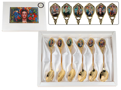 Zestaw 6 łyżeczek powlekanych 24K złotem F. Kahlo z możliwością personalizacji grawerem - eleganckie sztućce na prezent, 13 cm, CARMANI