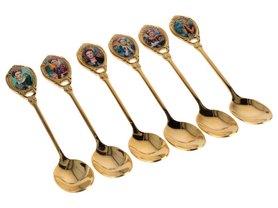 Zestaw 6 łyżeczek powlekanych 24K złotem F. Kahlo z możliwością personalizacji grawerem - eleganckie sztućce na prezent, 13 cm, CARMANI