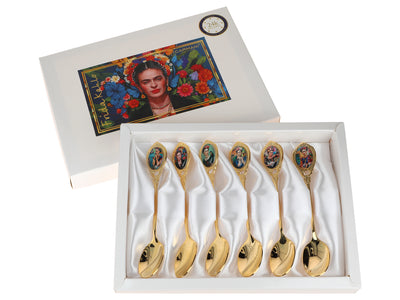 Zestaw 6 łyżeczek powlekanych 24K złotem F. Kahlo z możliwością personalizacji grawerem - eleganckie sztućce na prezent, 13 cm, CARMANI