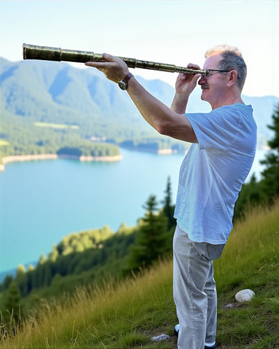 Voyager 1818” Királyi Távcső – Exkluzív, kézzel készített, 83 cm-es réztávcső valódi bőrtokban – Gyűjtői kiadás, személyre szabható gravírozással ajándékba