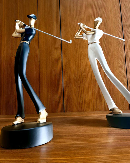 „Swing Elegance” golfozó figura, 24 cm magas, dekoratív, gravírozható ajándékba