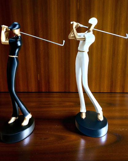 „Swing Elegance” golfozó figura, 24 cm magas, dekoratív, gravírozható ajándékba