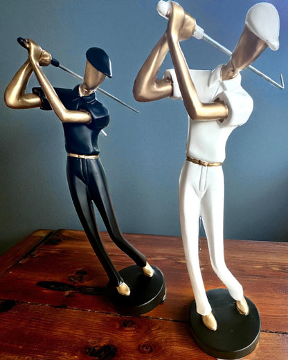 „Swing Elegance” golfozó figura, 24 cm magas, dekoratív, gravírozható ajándékba
