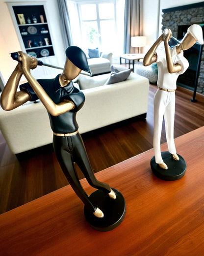 „Swing Elegance” golfozó figura, 24 cm magas, dekoratív, gravírozható ajándékba