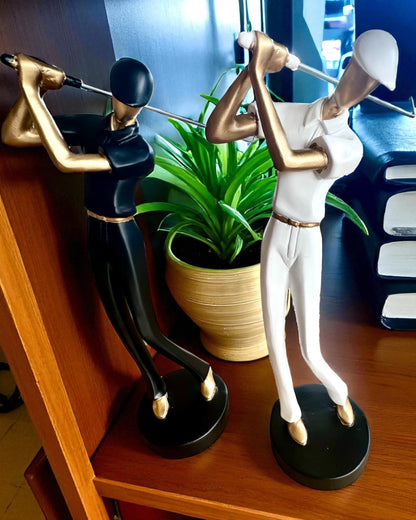 „Swing Elegance” golfozó figura, 24 cm magas, dekoratív, gravírozható ajándékba