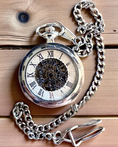 Ezüst Exkluzív Mechanikus Zsebóra Retro Stílusban, Vízálló - Elegancia Minden Alkalomra, Gravírozással