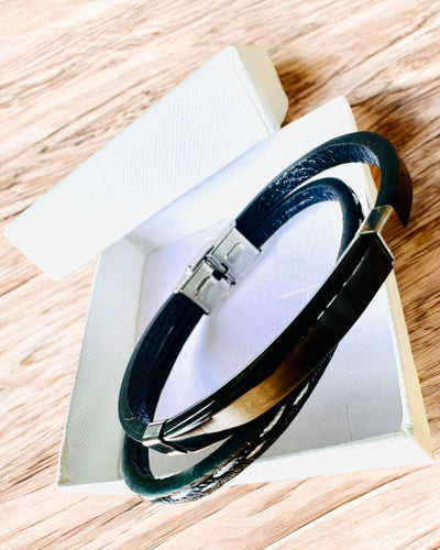 PU bőrből és rozsdamentes acélból készült sport karkötő gravírozási lehetőséggel – 3 színben