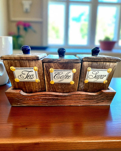 Royal Trio Készlet – Tea, Kávé, Cukor Shisham fából, kézzel készített, gravírozási lehetőséggel ajándékba