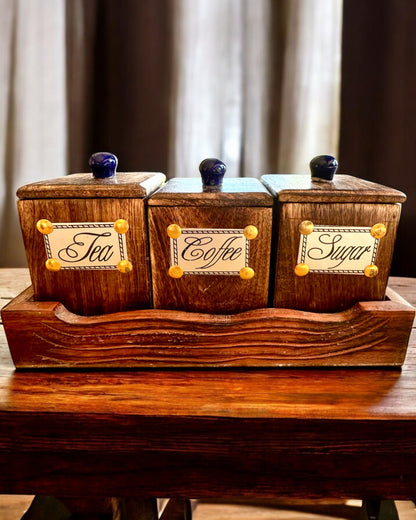 Royal Trio Készlet – Tea, Kávé, Cukor Shisham fából, kézzel készített, gravírozási lehetőséggel ajándékba