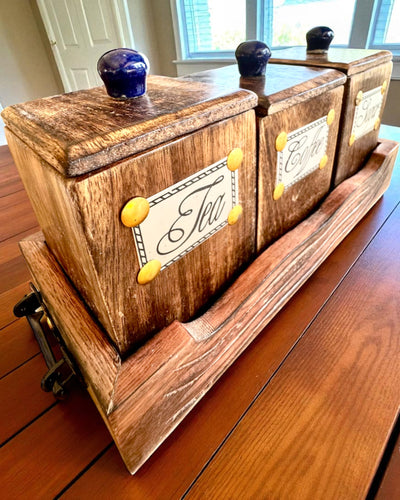 Royal Trio Készlet – Tea, Kávé, Cukor Shisham fából, kézzel készített, gravírozási lehetőséggel ajándékba