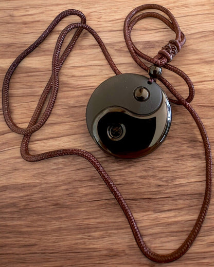 Boho Obszidián Yin Yang Tai Chi Nyaklánc, személyre szabható gravírozással ajándékba
