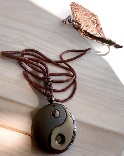 Boho Obszidián Yin Yang Tai Chi Nyaklánc, személyre szabható gravírozással ajándékba