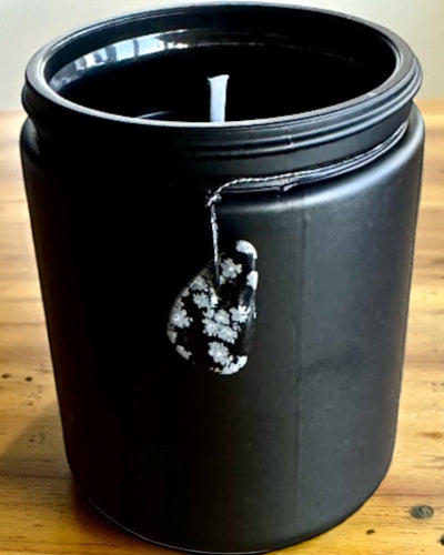 Intenciós obszidián szójagyertya – önbizalom és belső erő, 250 ml, személyre szabható ajándéknak