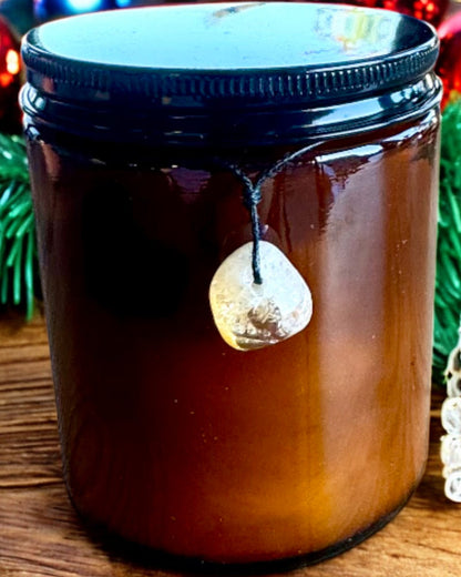 Świeca sojowa intencyjna  250 ml z naturalnym kamieniem – wybierz swoją energię: Cytryn lub Granat, personalizacja grawerem na prezent