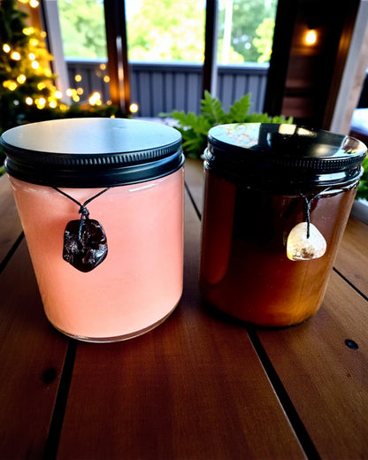 Świeca sojowa intencyjna  250 ml z naturalnym kamieniem – wybierz swoją energię: Cytryn lub Granat, personalizacja grawerem na prezent