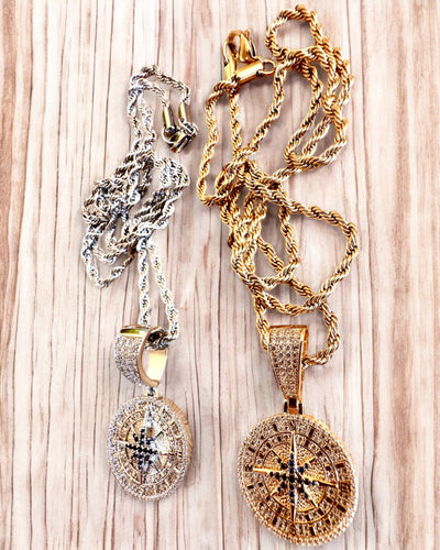 Glamour stílusú, cirkóniával díszített iránytű medálos nyaklánc nőknek és férfiaknak - 2 választható változat, személyre szabható gravírozással ajándékba