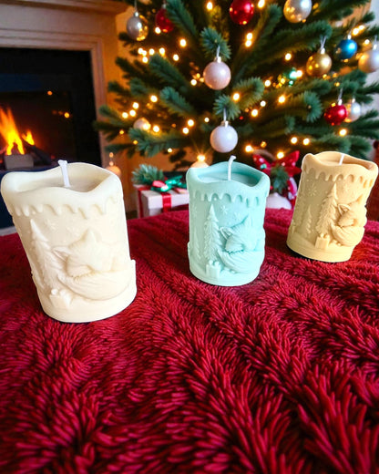 Szójagyertya Téli Rókalány, 7,5 cm magas, kézzel öntött szójagyertya aranyos alvó rókával, személyre szabható táblára vésett gravírozással