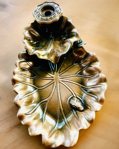 Elegancki Metalowy Uchwyt Na Kadzidło Liść Lotosu - 4 warianty do wyboru, możliwość personalizacji grawerem na prezent