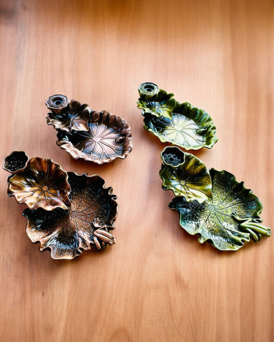 Elegancki Metalowy Uchwyt Na Kadzidło Liść Lotosu - 4 warianty do wyboru, możliwość personalizacji grawerem na prezent