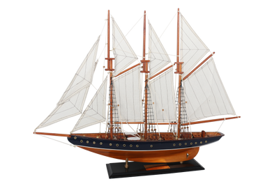 Atlantic szkúner modell, 72cm - a legendás hajó replikája gravírozással személyre szabható kivitelben - ideális ajándék a vitorlázás szerelmeseinek - fából készült, textil vitorlákkal