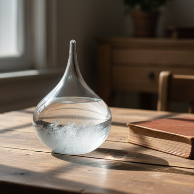 Fitzroy-viharbarométer – csepp alakú Storm Glass gravírozással történő személyre szabási lehetőséggel – elegáns csepp alakú ajándék, magasság 11 cm, üvegedény egyedi, időjárás-változásokra reagáló kristályokkal