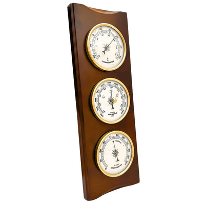 Elegáns retro időjárás-állomás 36cm gravírozással – barométer, hőmérő, higrométer fa burkolatban