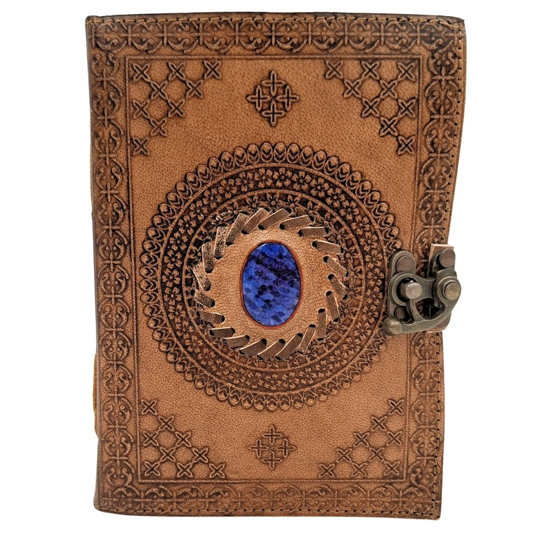 Notes Skórzany Retro z Kamieniem - Personalizowany Notatnik z Grawerem - Skóra Bawola, Brązowy, 18x13 cm