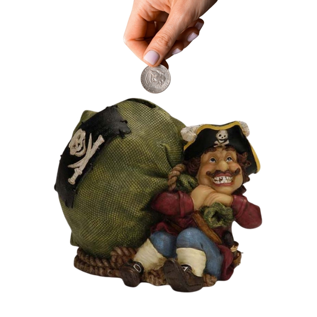 Dekoratív persely, kalóz kincsesládával, 14 cm, gravírozással személyre szabható