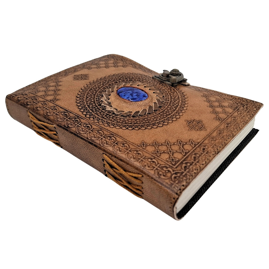 Notes Skórzany Retro z Kamieniem - Personalizowany Notatnik z Grawerem - Skóra Bawola, Brązowy, 18x13 cm