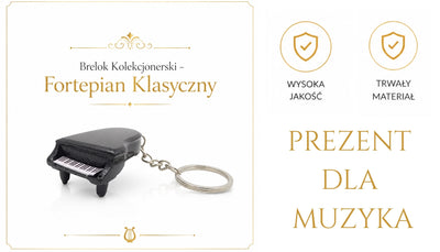 ECK-0863 klasszikus zongora gyűjtői kulcstartó személyre szabott gravírozással – elegáns fekete ajándéktárgy klasszikus zene kedvelőinek és zongoristáknak