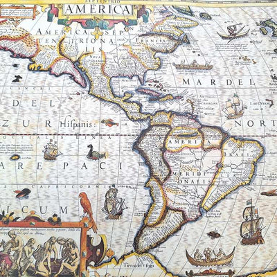 Mapa Ameryki 1628r. - J. Hondius Reprint z możliwością personalizacji grawerem - Idealny prezent dla podróżników i miłośników historii - Wymiary 37,5 x 50 cm