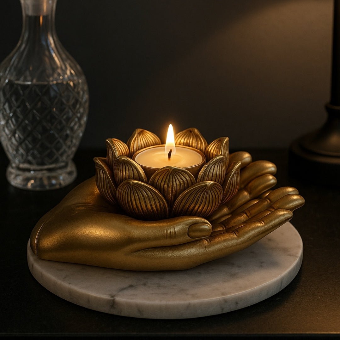 Arany glamour tealight gyertyatartó személyre szabott gravírozási lehetőséggel – elegáns dekoratív lakberendezési elem 11,5 x 9,4 x 4,8 cm méretben, polyresinből