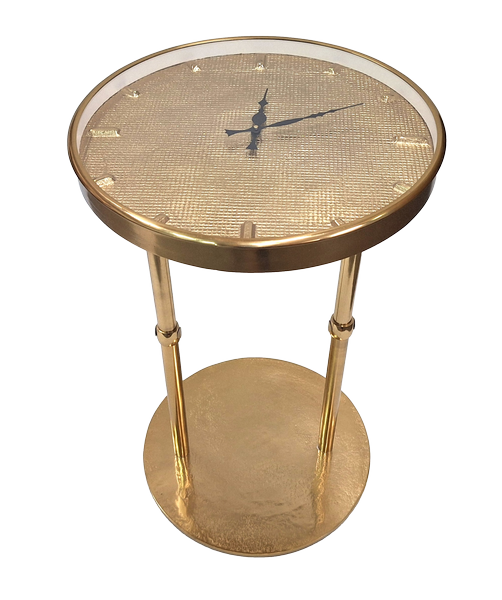 Złoty Stolik Metalowy Glamour z Zegarem i Możliwością Grawerunku – Elegancka Dekoracja 40x40x60 cm na Prezent