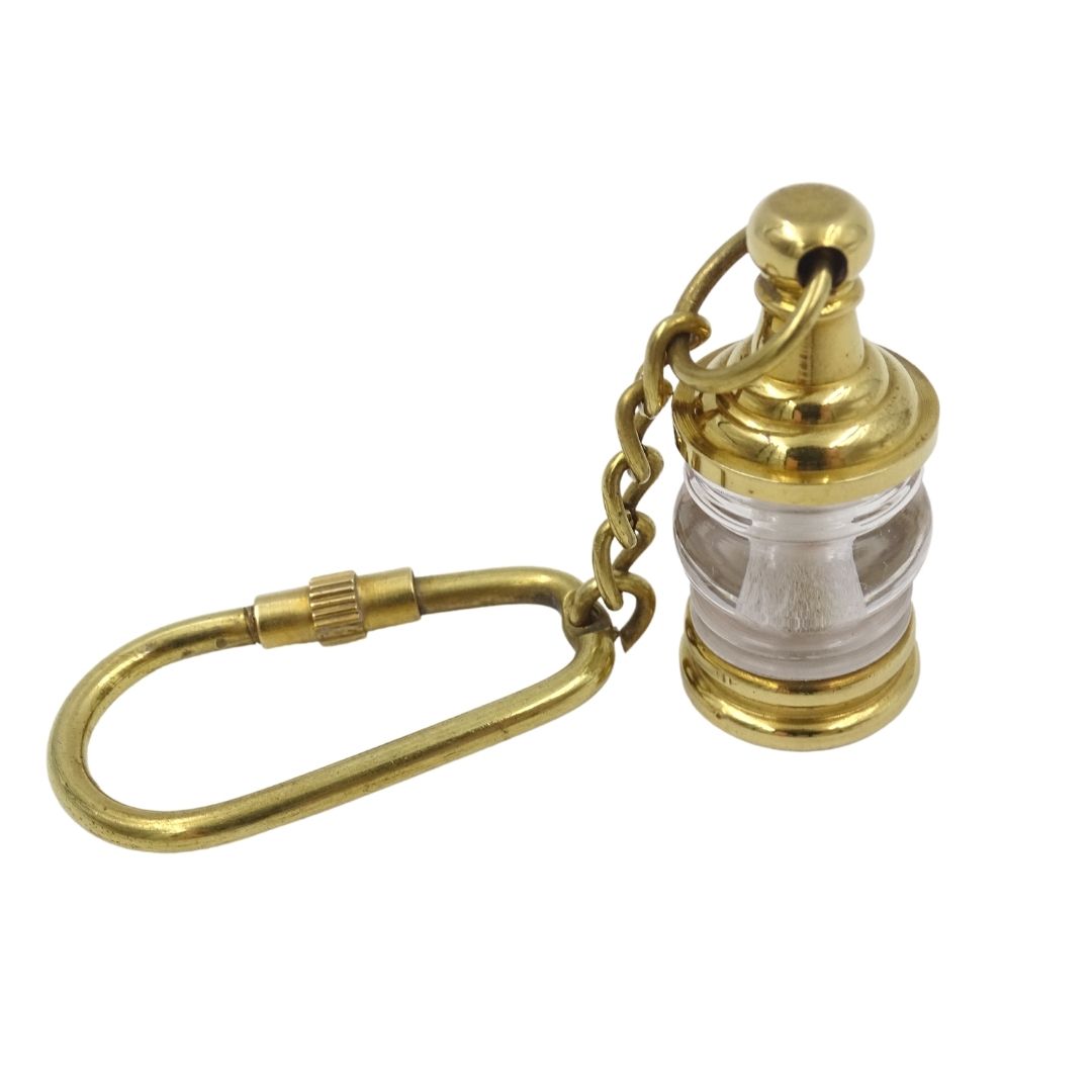 Lampa Żeglarska Breloczek do kluczy Key-0118 z Mosiądzu i Szkła, Złota, Personalizowany Grawer, Idealny na Prezent, Wymiary 11 x 2 x 2 cm