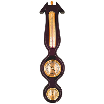 Elegáns 3 az 1-ben időjárás-állomás gravírozással – hőmérő, barométer, higrométer sötét fában, 40cm