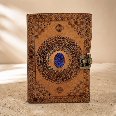 Notes Skórzany Retro z Kamieniem - Personalizowany Notatnik z Grawerem - Skóra Bawola, Brązowy, 18x13 cm