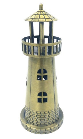 Világítótorony tealight gyertyatartó 18,5 cm antik arany színben, gravírozási lehetőséggel