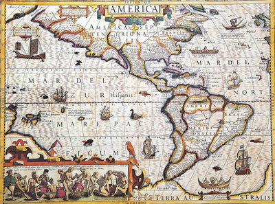 Mapa Ameryki 1628r. - J. Hondius Reprint z możliwością personalizacji grawerem - Idealny prezent dla podróżników i miłośników historii - Wymiary 37,5 x 50 cm
