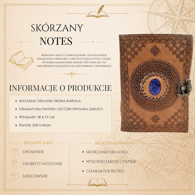 Notes Skórzany Retro z Kamieniem - Personalizowany Notatnik z Grawerem - Skóra Bawola, Brązowy, 18x13 cm