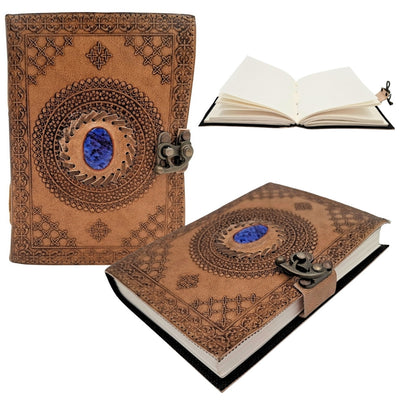 Notes Skórzany Retro z Kamieniem - Personalizowany Notatnik z Grawerem - Skóra Bawola, Brązowy, 18x13 cm