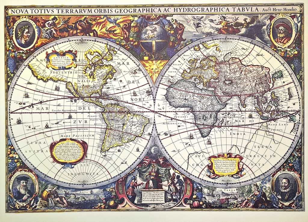 Világtérkép, 1630. - J. Hondius reprint, személyre szabható gravírozással